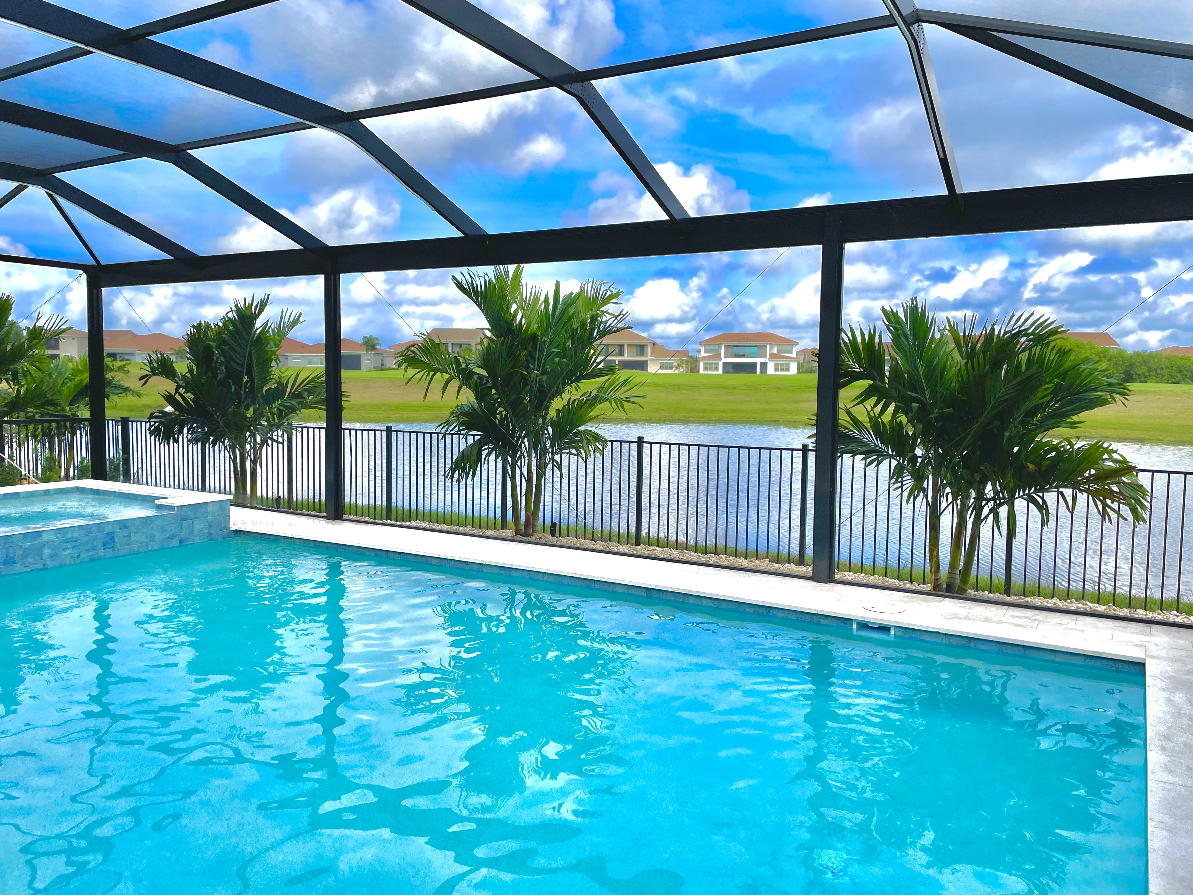 Luxury pool cage screen enclosure protecting outdoor pool area in Central Florida